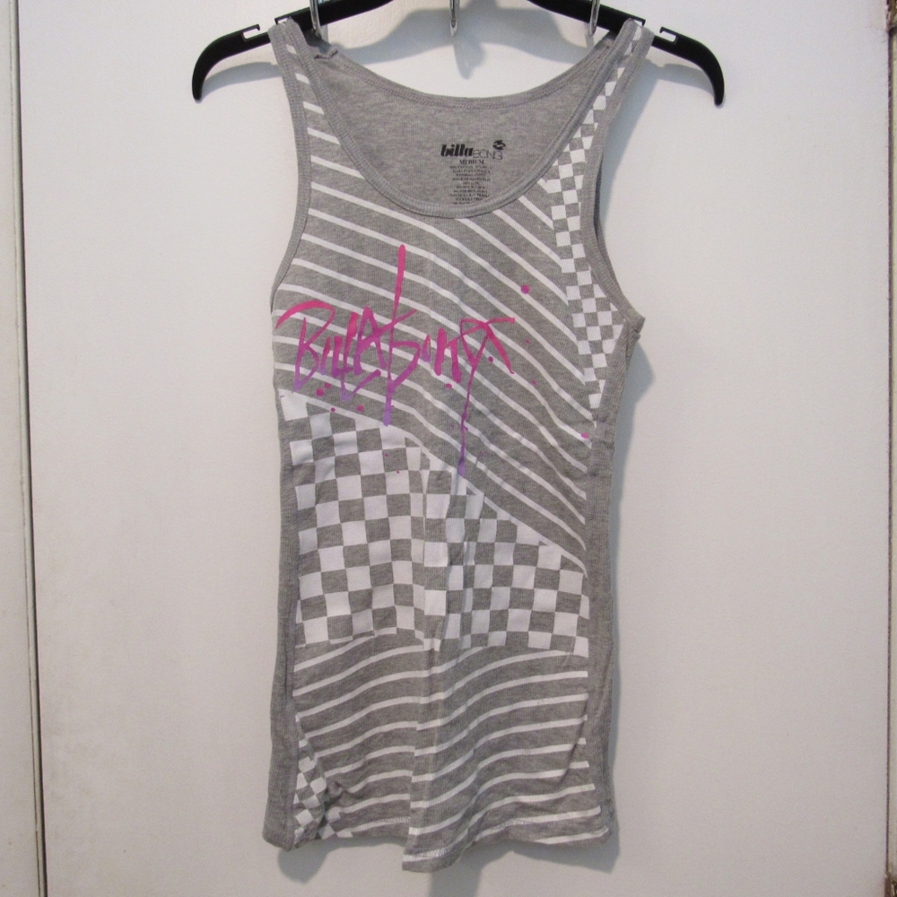 Billabong Ribbed Gray/Pink/White Designed Tank Top